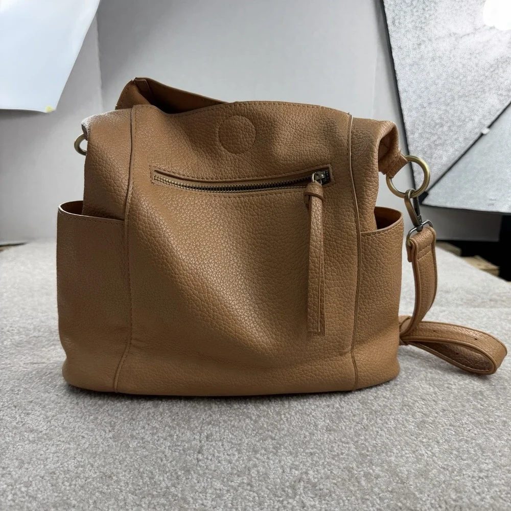 Unbranded Large Leather Camel Brown Satchel Purse Shoulder Bag Zip